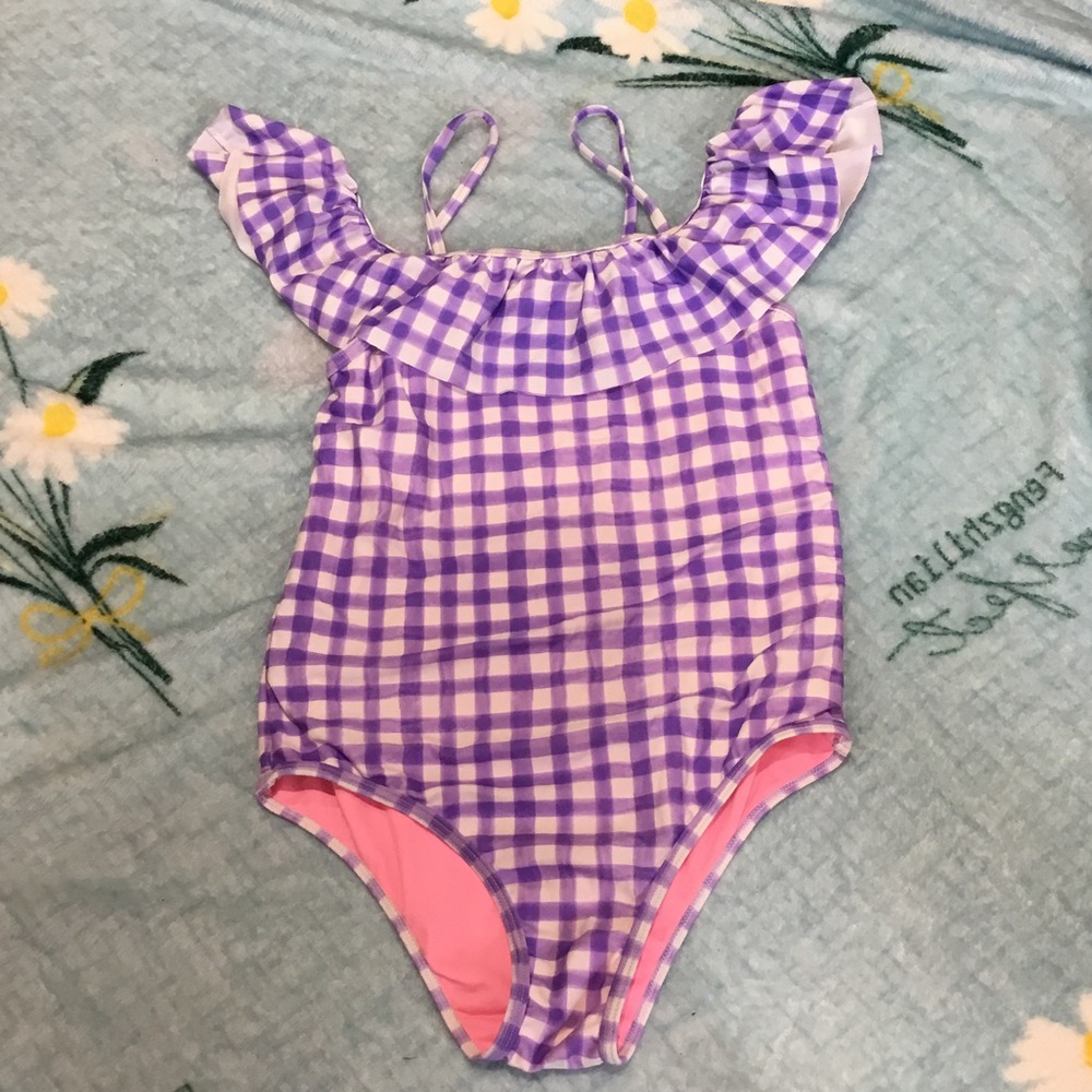 Purple Gingham Ruffle One-Piece Swimsuit for Kids
